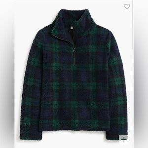 - J Crew Factory Black Watch plaid sherpa half-zip pullover - size medium